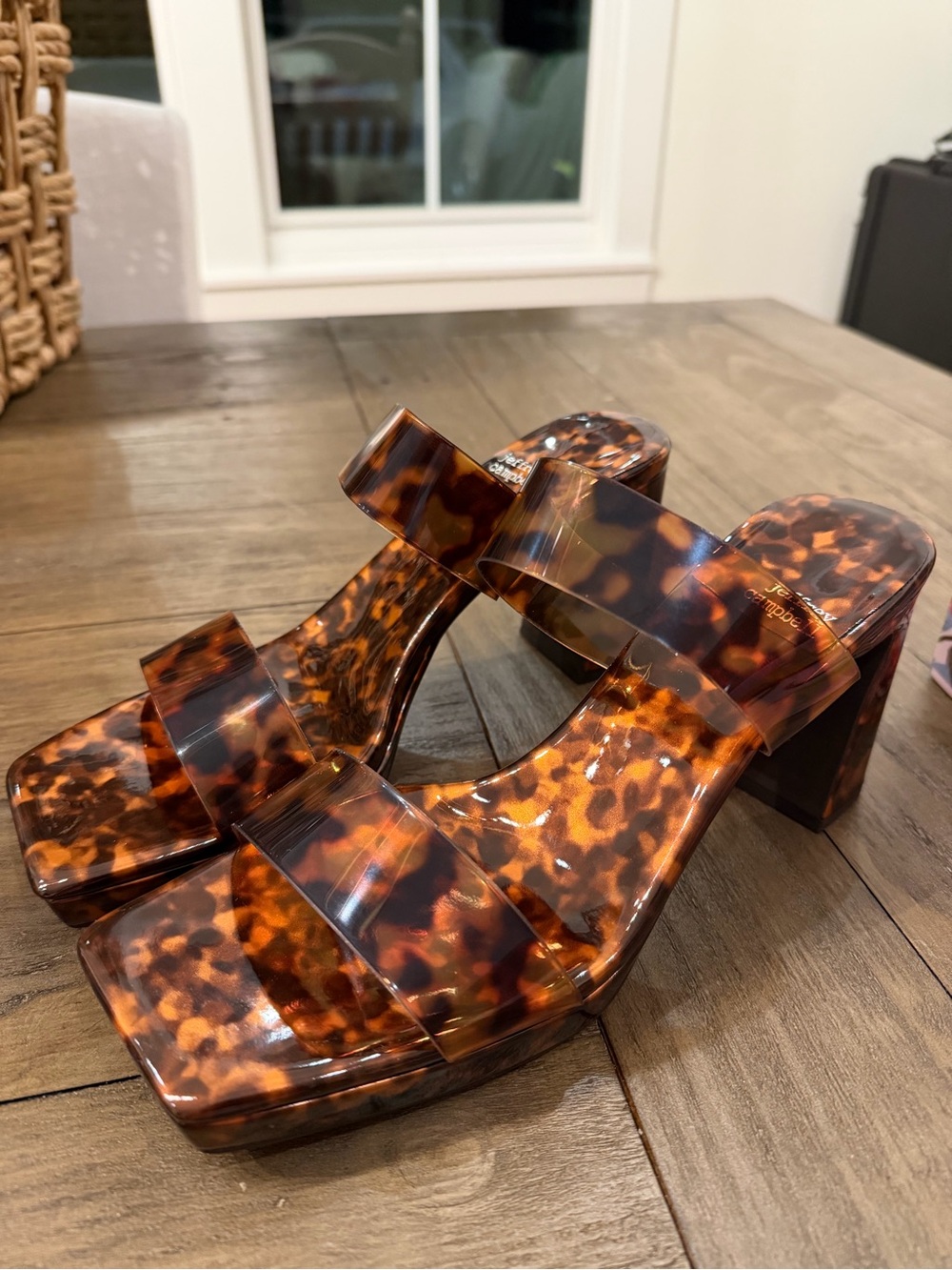 Jeffrey Campbell Tortoiseshell Brown Lucite Double-Strap Block Heels Brand New